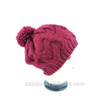 Ladies colorful acrylic knitted pom pom beanie hat